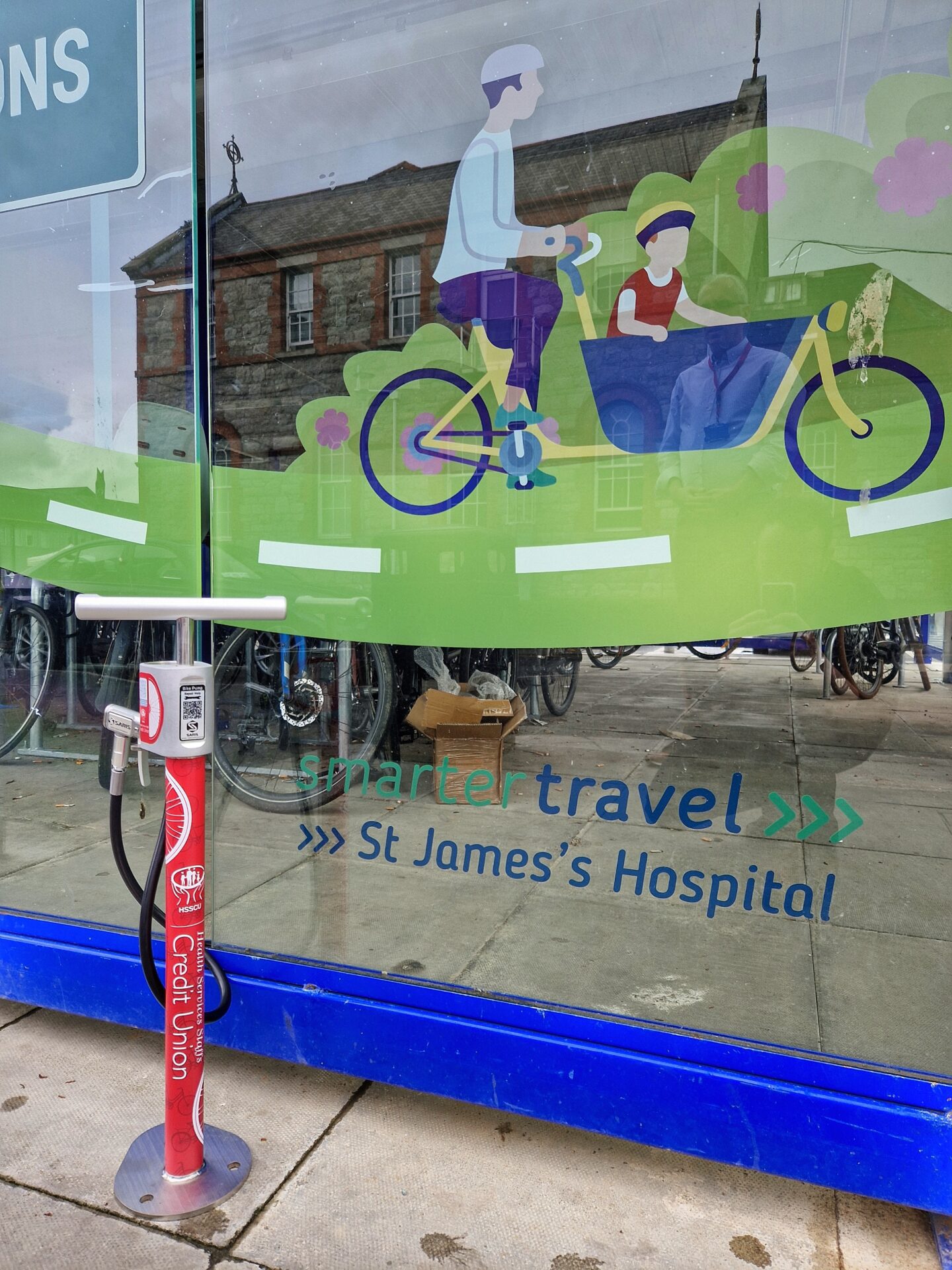 bike pump outside St James's hospital cycling hub
